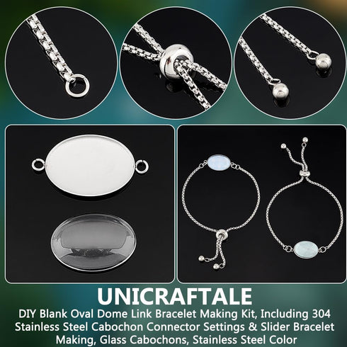 UNICRAFTALE 6 Sets DIY Blank Oval Dome Link Bracelet Making Kit Adjustable Slider Bracelet with Cabochons Stainless Steel Oval Cabochon Connector ...