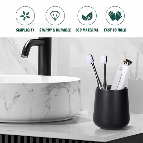BosilunLife Bathroom Toothbrush Holder - Ceramic Toothbrush Cup Holder 13oz Black Toothbrush Holder for Bathroom Toothbrush and Toothpaste Holder ...