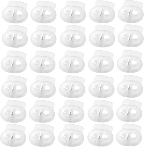 J.CARP 30Pcs Clear Plastic Cord Locks End Spring Toggle Stopper, Double Hole Elastic Cord Adjuster, Suit for Drawstrings, Bags, Shoelaces, Clothin...