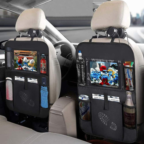 Car Backseat Organizer 2 Pack, Car Seat Back Organizers Storage Kick Mat Seat Protector, Car Seat Back Protectors with Clear 10" Tablet Holder + 5...
