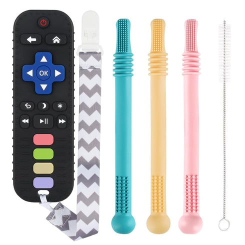 Teething Toys for Babies 0-6 6-12 12-18 Months Bpa Free Teething Sticks and Remote Teether for Babies Baby Sensory Chew Toys for Infants Babies 0-...