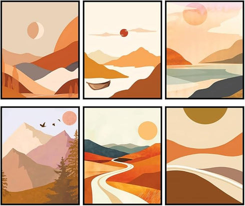 Posterizer 6 pcs-Minimalist Modern Aesthetic Mountain-Landscape & Nature Art-Abstract & Modern Art- Gift for Nature, Surfers , Beach Lovers-Decor ...