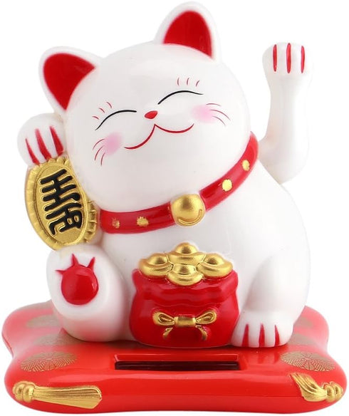 Acogedor Solar Waving Cat, Good Luck Lucky Welcoming Cat Waving Arm, for Car Home Office Decoration(White)...