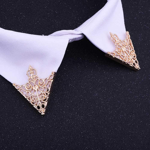 3 Pairs Retro Hollow Pattern Brooches Angle Triangle Shirt Collar Pins Brooch Buckle for Women and Girls (Gold, Silver, Antique Bronze)...