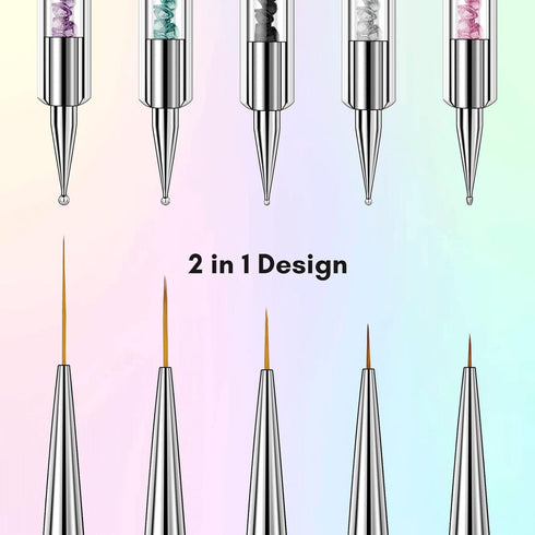 Makartt Double-Ended Nail Art Brushes Set, 5PCS Nail Design Brushes Dotting Pen Multifunctional Nail Design Tools Kit Including Nail Liner Brush a...