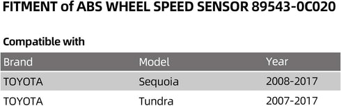 ABS Wheel Speed Sensor Front Left 89543-0C020 ALS1791 5S8686 SU10148 Compatible with Toyota Sequoia 2008-2017 Tundra 2007 2008 2009 2010 2011 2012...