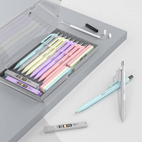 Nicpro 10 Pack 0.5 mm Mechanical Pencil Bulk Set with Case, Cute Candy Pastel Art Drafting Pencils 0.5mm with 10 Tube HB Lead Refills, 12 Eraser R...