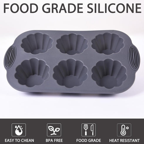 Silicone Brioche Pan 6-Cup, Silicone Cupcake Pan for Baking, Nonstick Bakeware Brioche Molds for Wax Mousse Cake Tart Jelly Pudding Panna Cotta (1...