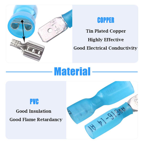 Glarks 100pcs 16-14 Gauge Fully Insulated Female/Male Spade Nylon Heat Shrink Waterproof Quick Disconnect Electrical Insulated Crimp Terminals Con...