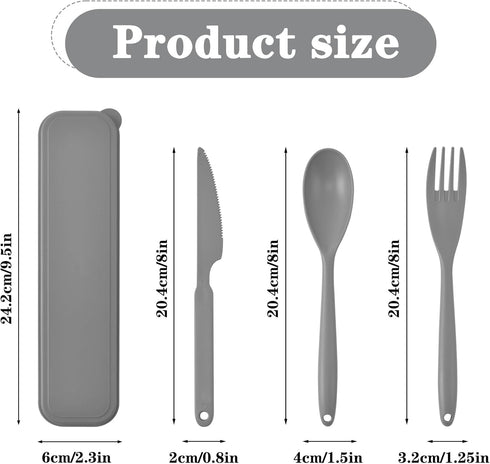 Large Reusable Utensils Set with Case, 2 Sets Portable Cutlery Set for Adults, Travel Fork Spoon Knife for Camping Work Picnic (Grey, Black)...