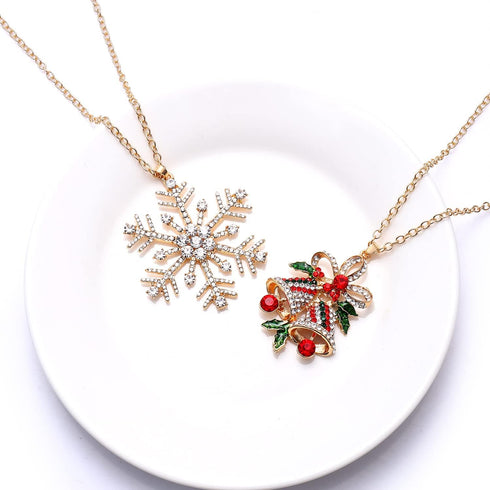 Christmas Necklaces Xmas Tree Snowflake Reindeer Bell Pendant Necklace for Women Holiday Long Necklace Set Jewelry Gifts...