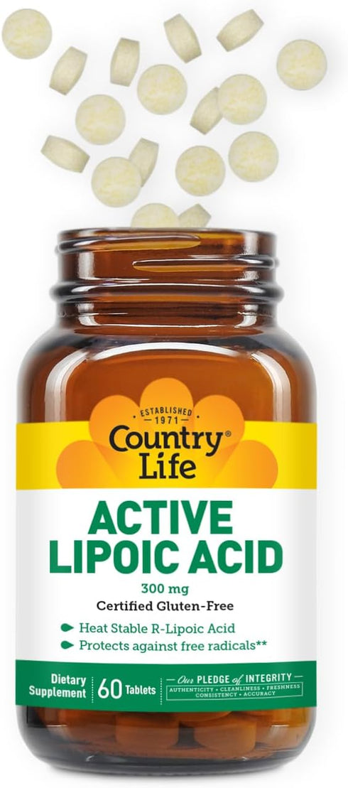 Country Life R-Alpha Lipoic Acid Complex 300mg - Alpha-Lipoic Acid 270mg & R-Lipoic Acid 30mg - Antioxidant Support - No Yeast, Corn, Wheat, Soy, ...