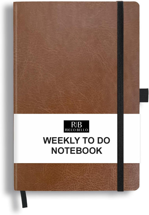 RICCO BELLO Undated Weekly Planner To Do Notebook | Faux Leather Hardcover, for Work, School, Home with Pen Loop, Bookmark, Band Closure, Storage ...