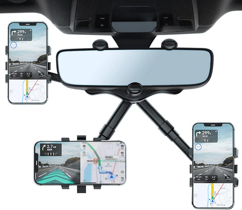 360°Rotatable and Retractable Car Phone Holder, Multifunctional Adjustable Mount, Universal Rearview Mirror Phone Holder for All Mobile Phones...