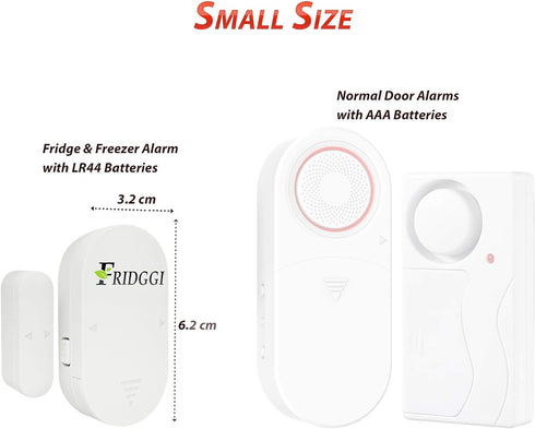 FRIDGGI - Freezer Door Alarm with 60 Second Delay, 2, 3, and 4 Minute Reminders, Refrigerator and Fridge Door Alarm or Chime, Low/Loud 80 to 110 dB (White)