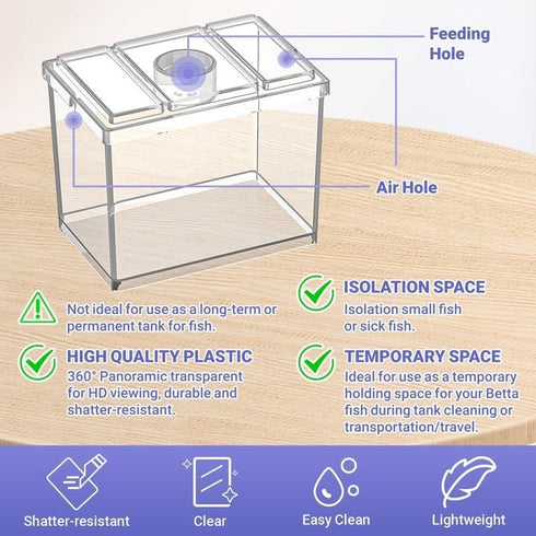 Mini Betta Fish Tank, Small Fish Bowl for Temporary Space, 0.2 Gallon Stackable Cube Tank with Betta Leaf and Gravels for Small Fish, Insect, Shri...
