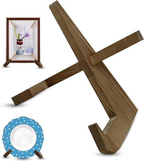 Wooden Display Stand, Plate Holder Cookbook Stand Picture Frame Stand, Rustic Book Stand Kitchen Counter Tabletop Art Decorative for Recipe Book, ...