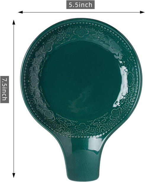 FE FUN ELEME SpoonHolder, Ceramic Spoon Rest for Kitchen Countertop, Large Lace Embossed Kitchen Spoon Rest for Stovetop, Ceramic Spoon Rest for K...