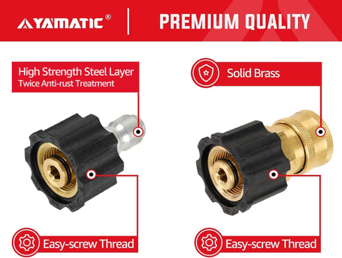 YAMATIC Pressure Washer Quick Connect Kit, M22 14mm Female to 3/8" Socket and M22-14mm Female to 3/8" Plug, Pressure Washer Quick Connect Fittings...