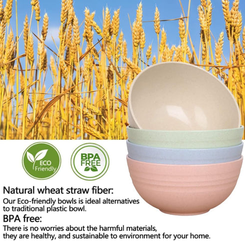 Unbreakable Cereal Bowls 24 oz - Reusable Wheat Straw Bowl - Dishwasher -Microwave Safe - Bamboo Kids Bowls Set, Soup Salad Rice Oatmeal Desserts-...