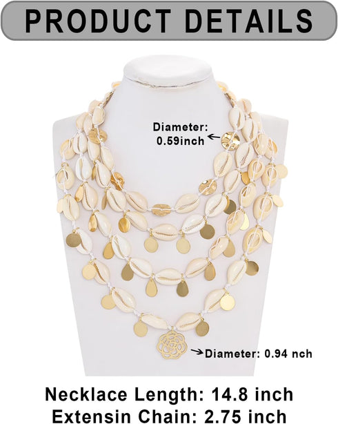 Firstmeet Layed Cowrie Shell Necklace With Glod Coin Pendant Handmade Hawaiian Puka Seashell Choker...