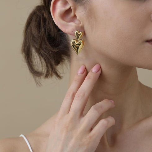 Apsvo Chunky Gold Heart Earrings for Women, Lightweight Drop Earrings Dangle Double Heart Earrings Gold Plated Earrings Fashion Trendy Jewelry...