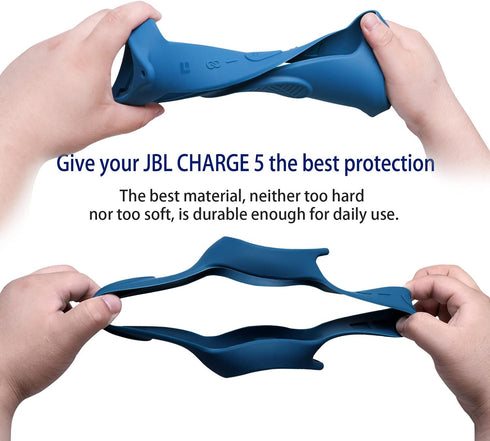 LTGEM Silicone Case Cover for JBL Charge 5 Speaker,Travel Protective Carrying Gel Soft Skin, Waterproof Rubber Pouch with Shoulder Strap(Blue)...