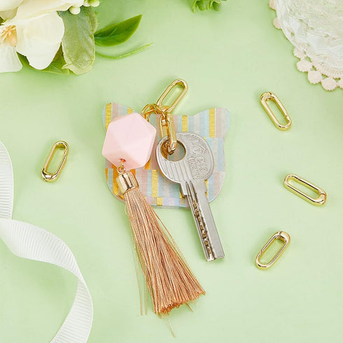 SUNNYCLUE 1 Box 6Pcs O Ring Clips Trigger Spring O Ring Real 18K Gold Plated Brass Spring O Rings Long Thin Oval Purse Ring Clips Spring Snap Hook...