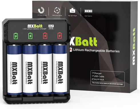Rechargeable AA Batteries 1.5V 3400mWh High Capacity ?AA Lithium Rechargeable Batteries 4 Packs with 2H Fast Smart Charger 1500 Cycles...