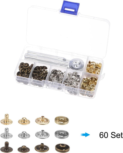 uxcell 60 Sets Leather Snap Fasteners Kit 10mm Metal Press Studs Buttons Tool with 4 Setter Tools & Storage Box for Clothing Leather Sewing...