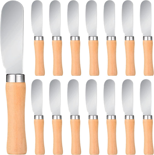 Patelai 15 Pieces Mini Butter Spreader Knife Bulk 4. 5 Inch Wide Blade Stainless Steel Knife with Wood Handle Multipurpose Cheese Butter Spreader ...
