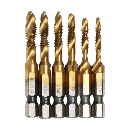 AUTOTOOLHOME 6 Pack Titanium Combination Drill Tap Bit Set Screw Tapping SAE 6-32NC 8-32NC 10-24NC 10-32NC 12-24NC 1/4-20NC...