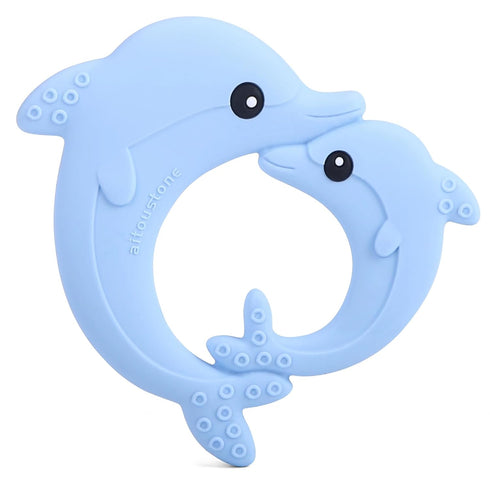 Teething Teether Toys for Babies 0-6, 6-12 Months, Aitoustone Soft Dolphin BPA Free Teething Toy for Baby Chewing Relief Toys...