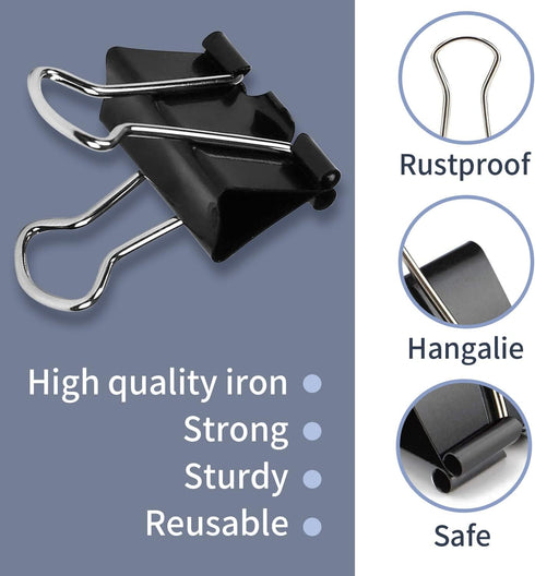 Medium Binder Clips, 30 Pcs Large, Black, 1.25 Inch Paper Binder Clips Clamps,Paperclips Metal Fold Black Binder Clips with Boxes, Binder Clips 32...