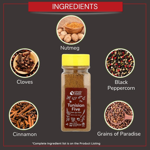 USimplySeason Tunisian Five Spice Blend, Qalat Daqqa, North African Seasoning - Authentic Middle Eastern Spice Mix, 4.8 oz Jar - Vegan, Non-GMO, S...