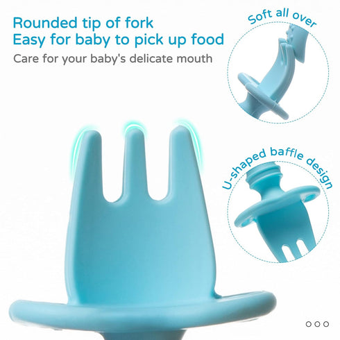 Silikong Silicone Utensils, Baby Fork and Spoon Set, Training Utensils, Baby Led Weaning Stage 1 for Ages 6 Months (Blue)...