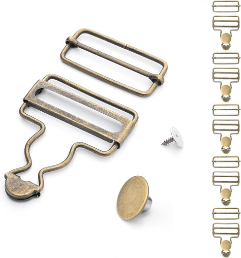 6 Sets Metal Overalls Buckles, 1-1/2" Overall Replacement Clasp Clips with Adjustable Tri Glide Slide Buckle and Buttons for Jeans Suspender, Bib ...