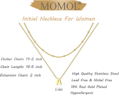 MOMOL Layered Initial Necklace for Women 18K Gold Plated Stainless Steel Layering Beaded Choker Necklace Personalized Tiny Letters Name Necklace...