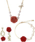 Fuqimanman2020 3PcsRose Flower Jewelry Red White Rose Bluebell Flower Long Necklaces Flower Dangle Earrings Rose Bluebell Bracelet Jewelry Sets Fo...