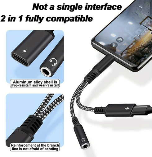 USB c to 3.5mm Headphone and Charger Adapter,2 in 1 USB C to Aux Audio Jack with PD Fast Charging Dongle Cable Cord for iPhone 15/15 Pro Max,Galax...