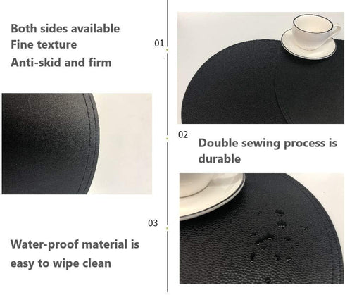 Faux Leather Round Placemats and Coasters, Disko Table Mats and Drink Spills Coasters, Easy to Clean, Double Stitched for Kitchen Dining Table, Di...