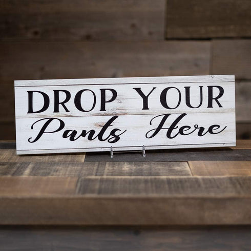 Drop Your Pants Here Laundry Chic White Farmhouse Wood Sign Wall Décor Gift 6 x 18 Wood Sign B3-06180028188...