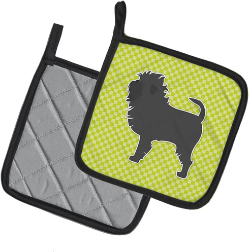 Caroline's Treasures BB3848PTHD Affenpinscher Checkerboard Green Pair of Pot Holders Kitchen Heat Resistant Pot Holders Sets Oven Hot Pads for Coo...