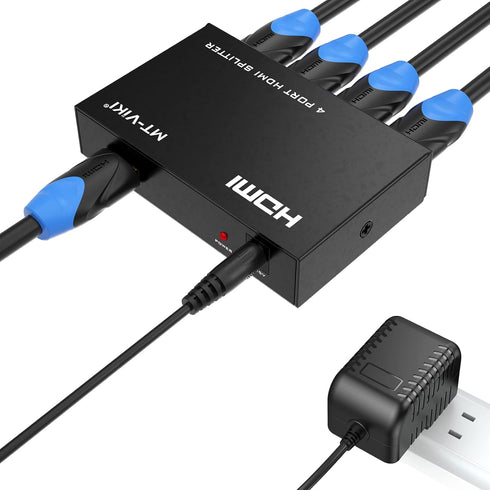 MT-ViKI HDMI Splitter 1 in 4 Out, 1x4 Power HDMI Splitter 4 Ports w/AC Adapter, 4Kx2K@30Hz 3D Full HD Distributor for PS4 Fire Stick HDTV...