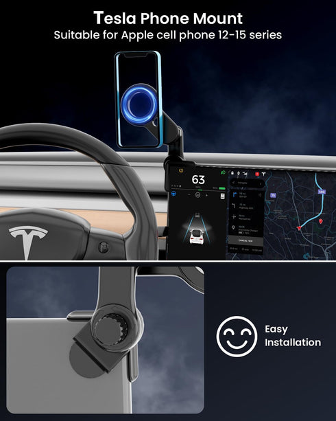 Tesla Phone Mount,?Strongest Magnet Power? Tesla Model 3/Y Accessories for Tesla Screen Phone Mount, Tesla Phone Holder Can be Adjusted 360° for i...