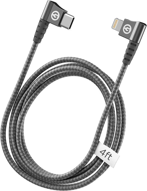 GALVANOX Right Angle Lightning to USB-C Cable (Apple MFi Certified) Braided iPhone Charger L-Shape Cord for Fast Charging iPhone 14 Pro Max/13/12/...