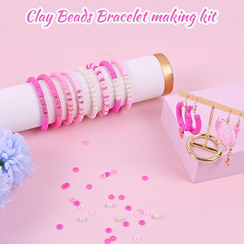 Wuollgess 3500 PCS Pink Clay Beads Kit for Bracelets Making, Polymer Heishi Beads for Jewelry Making, Friendship Bracelet Kit for Girls Adults, Sp...