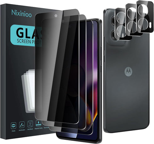 3 Pack Privacy Screen Protector for Motorola Moto G Stylus 5G 2024 With 3 Pack Camera Lens Protector, Anti Spy Tempered Glass 9H Hardness, Black P...