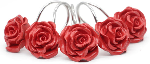 BEAVO Shower Curtain Hooks, Home Decorative Rustproof Shower Curtain Hooks Resin Rose Flower Shower Hooks Rings for Bathroom Shower Rods Curtains,...