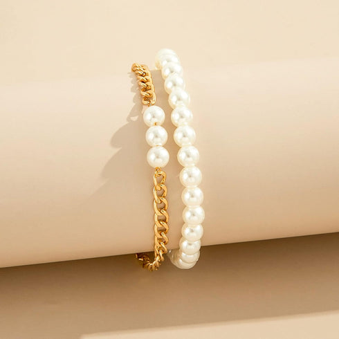 Layered Pearl Anklet Bracelet Boho Gold Beads Anklet Ankle Chain Pearl Satellite Chain Foot Chain Beach Layered Charm Anklet 2Pcs Set Foot Jewelry...